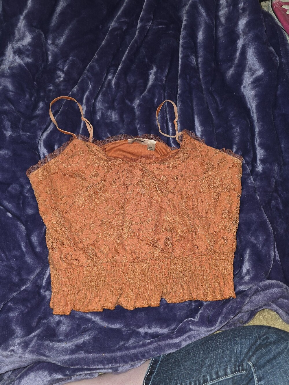 Lace Smocked Cami with Adjustable Straps - Orange